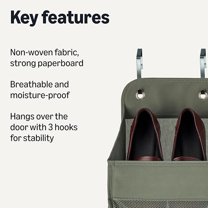 Amazon Basics 5 Tier Over the Door Hanging Shoe Organizer, Large Capacity, Space Saving, 6.4 x 54.5 x 14.9 in, Dark Grey