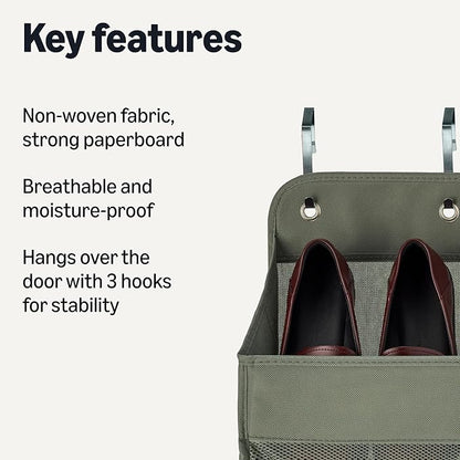 Amazon Basics 5 Tier Over the Door Hanging Shoe Organizer, Large Capacity, Space Saving, 6.4 x 54.5 x 14.9 in, Dark Grey