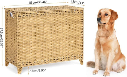 Laundry Hamper with 4 Removable Liner Bags; 176L Handwoven Rattan Laundry Basket with Lid & Heightened Feet; Clothes Hamper with Side Handles