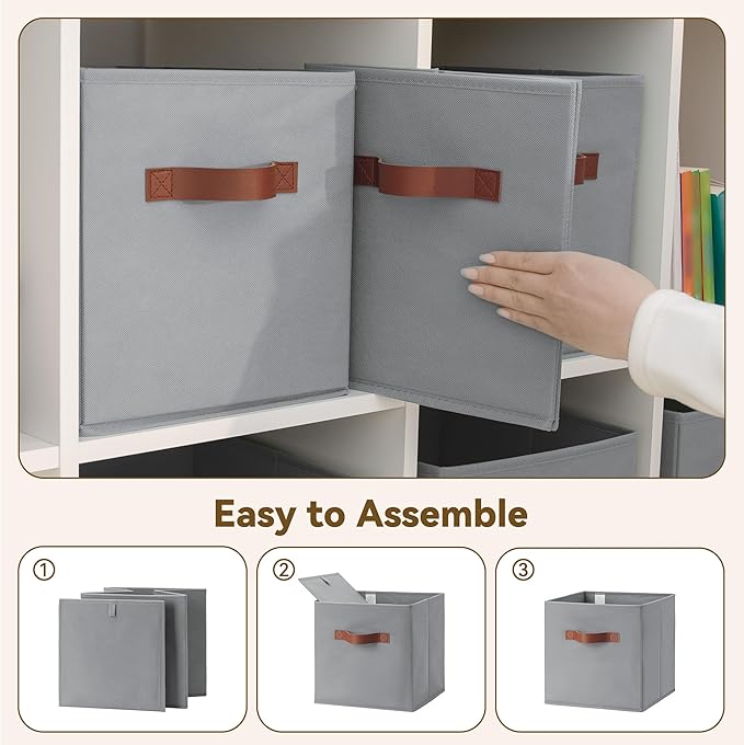 GRANNY SAYS 11 Inch Cube Storage Bins, 6 Pack Foldable Cube Storage Organizer, Fabric Storage Bins with PU Handle, Clothing Storage Baskets for Shelves, Closet, Grey, 6-Pack