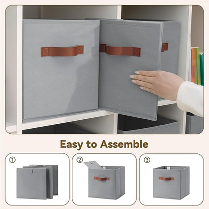 GRANNY SAYS 11 Inch Cube Storage Bins, 6 Pack Foldable Cube Storage Organizer, Fabric Storage Bins with PU Handle, Clothing Storage Baskets for Shelves, Closet, Grey, 6-Pack