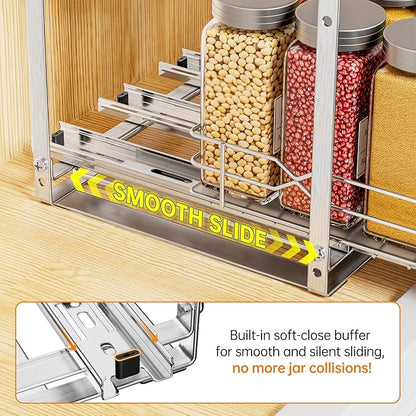 Pull Out Spice Rack Organizer for Cabinet, 2 Tier Individual Slide Drawer, Chrome Cabinet Spice Organizer, Fits 4oz Spice Jars(Max Diameter 2.0in), Height Adjustable Spice Rack,2 Installation Methods