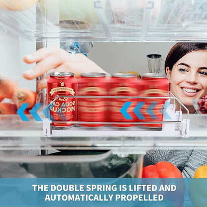 Drink Organizer for Fridge, Upgrade self locking push buttonfor Soda Can Dispenser for Refrigerator, Automatic Pusher Glide and Adjustable Width Can Fridge Organizer Hold up to 12 Cans 3 Rows