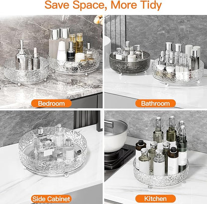 360 Rotating Makeup Organizer, Cosmetics Lazy Susan Spinning Skincare Storage for Vanity, Turntable Perfume Trays for Dresser Bathroom Countertop and Kitchen (Gray)