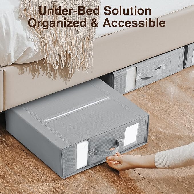 DIMJ Bed Sheet Organizers and Storage 6 Pack - Foldable Sheet Holder, Linen Closet Organizer Box for Sheets Set, Bedding, Blankets, Towel (King & Queen Size), Grey