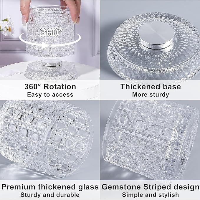DASITON Makeup Brush Holder Organizer, Crystal Cosmetic Brushes Storage Holder Glass Makeup Organizer, 360° Rotating Make Up Brush Cup for Vanity, Dresser, Bathroom, Pen Pencil Holder for Desk (Clear)
