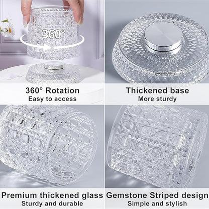 DASITON Makeup Brush Holder Organizer, Crystal Cosmetic Brushes Storage Holder Glass Makeup Organizer, 360° Rotating Make Up Brush Cup for Vanity, Dresser, Bathroom, Pen Pencil Holder for Desk (Clear)