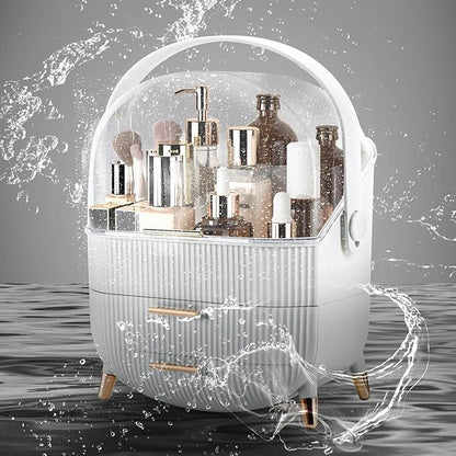 Makeup Organizer for Vanity, Make up Organizers and Storage, Cosmetics Skincare Organizers with Lid and Drawers, Cosmetic Display Cases for Countertop, Bathroom, Dresser, Ideal Gifts for Women(White)