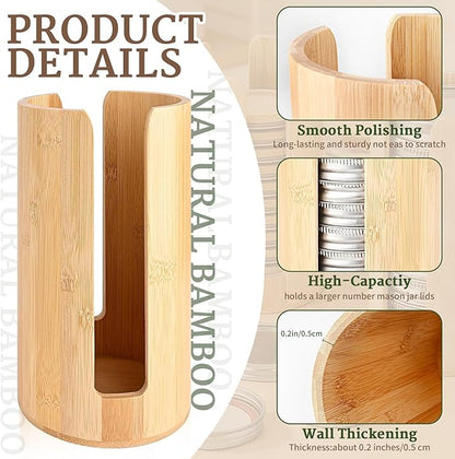 2 Pack Mason Jar Lid Organizer, Bamboo Lid Holder for Wide & Regular Mouth Canning Lids & Rings, Compact Space-Saving Rack for Kitchen Countertop & Cabinet, Holds 10–12 Lids