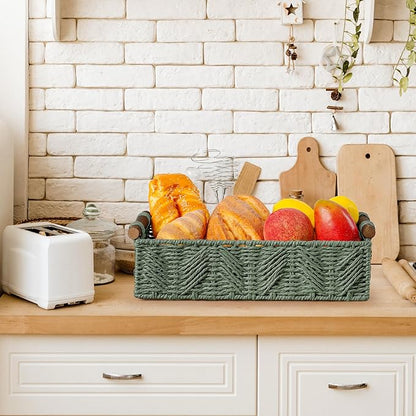 Bathroom Baskets for Organizing with Handle Decorative Basket for Bathroom Countertop Storage Toilet Paper Storage Basket for Toilet Tank Top Small Baskets Set,Green