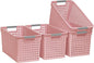 Soddeph Slim Plastic Storage Basket with Handles, Narrow Organizer box for Shelves, Organizer box for Organizing, Kitchen,Home,Office (Pink, Large)