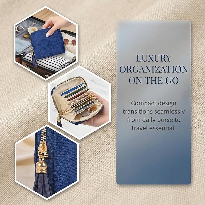 Vintage women's coin wallet jewelry storage bag, metal zipper multi-layer travel storage box, earrings, rings, necklaces, elegant storage bag, neutral Christmas and birthday gifts (Blue)
