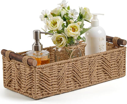 Bathroom Baskets for Organizing with Handle Decorative Basket for Bathroom Countertop Storage Toilet Paper Storage Basket for Toilet Tank Top Small Baskets Set,Cream