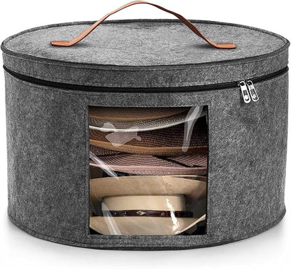 Hat Box, Travel Hat Storage Box, Foldable Space-saving Hats Boxes Organizer for Men & Women Storage, Stackable Hats Carrier Case for Round Brim, Cowboy, Panama, Tweed Caps - Grey