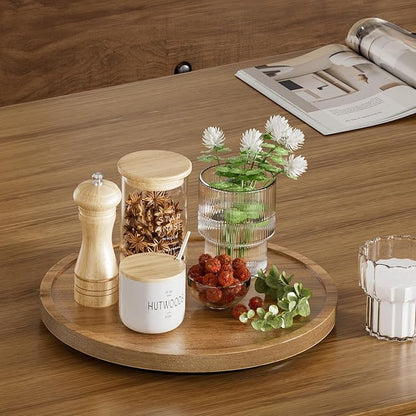 LAMU 12'' Acacia Wood Lazy Susan Organizer for Table Top, Lazy Susan Turntable for Cabinet, Kitchen, Countertop, Pantry Organization
