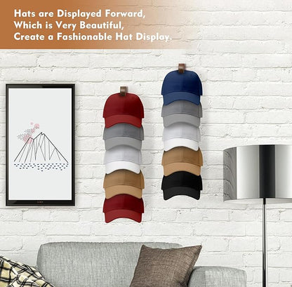 Hat Rack Hats Organizer for Baseball Caps Wood Cap Storage Hat Hooks for Wall Baseball Hat Storage Organizer Hat Display Up to 20 Hats for Closet Wall, Set of 2