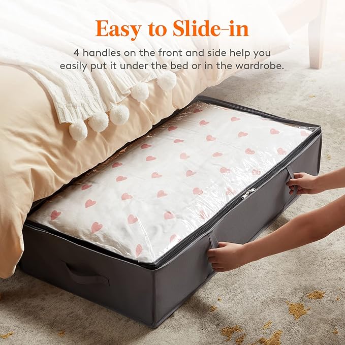 Lifewit 95L 6 Pack Under Bed Storage Containers, Large Capacity Blanket Storage Bags with Reinforced Handle, Organization and Storage for Comforters, Sheets, Clothes, Bedroom, College Dorm, Grey
