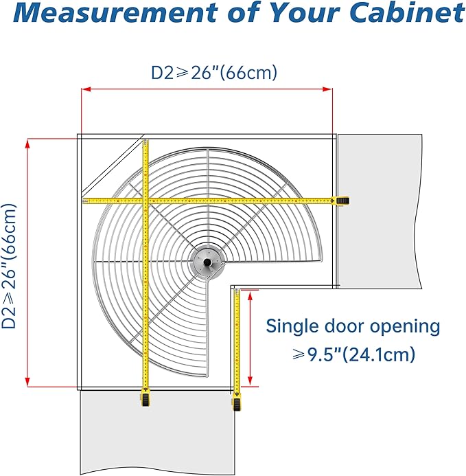 JOWBOOW 24" Kidney Corner Cabinet Lazy Susan for Kitchen, Adjustable Height Replacement Shelves for Corner Cabinet, Chrome Silver (Cannot be Door-Mounted)