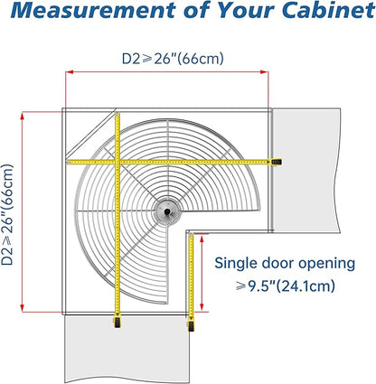 JOWBOOW 24" Kidney Corner Cabinet Lazy Susan for Kitchen, Adjustable Height Replacement Shelves for Corner Cabinet, Chrome Silver (Cannot be Door-Mounted)