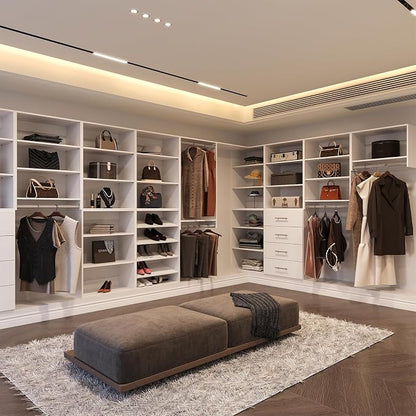 Tall Hanging Closet Unit, Modular Closet System, Wood Closet System Organizer with Storage for Walk In Closets, Clothing Rack Wardrobe Closet for Hanging Clothes, Bedroom, White, 28.5"W