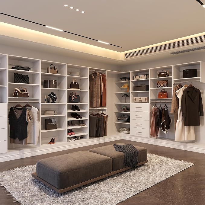 2 Pack Corner Closet Unit, Modular Closet System, Wood Closet System Organizer with Storage for Walk In Closets, Clothing Rack Wardrobe Closet for Hanging Clothes, Bedroom, White, 14"W