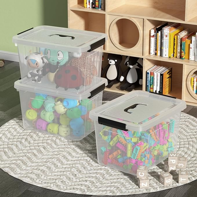 4-pack 20 L Plastic Latching Boxes Totes, Clear Storage Bins with Lids/handles