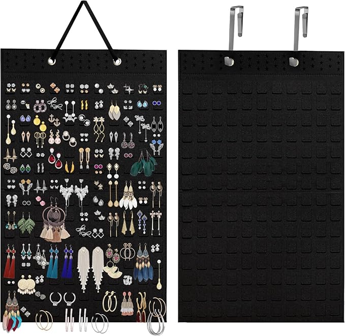 Earring Organizer Hanging Earring Holder, Holds Up To 330 Pairs, Soft Felt Wall Mount Earring Display Holder Stud Earrings Organizer for Women Girls - 1 Pack (Include Metal Hook and Rope)