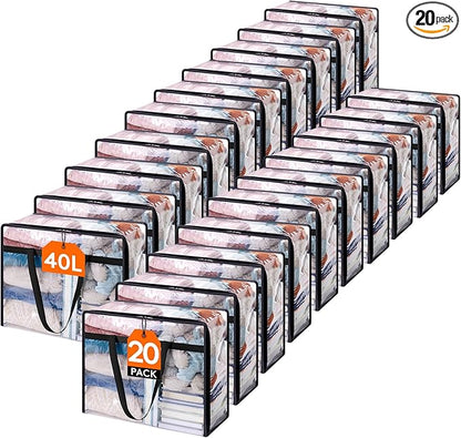 Lifewit 20 Pack Clear Clothes Storage Bags, 40L Plastic Blanket Storage Bag, Vinyl Foldable Moving Bags with Zipper, Closet Organizers and Storage Containers for Bedding, Duvet, Comforter