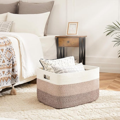 Artfeel Blanket Basket,Rectangle Woven Baskets for Storage,30L Laundry Basket for Decorative Nursery Blanket,Toys,Dirty Clothes and Magazine in Shelves,Baby Room,and Living Room