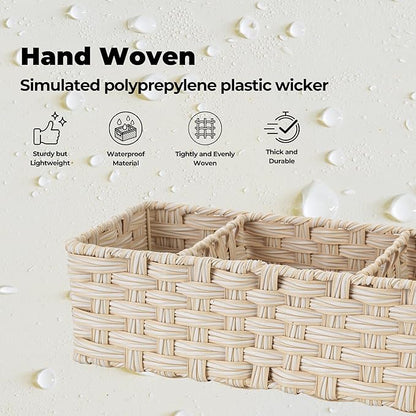 GRANNY SAYS Bathroom Baskets for Organizing, Wicker Basket for Storage, Wicker Baskets for Shelves, Waterproof Back of Toilet Storage Basket, 3 Section Bathroom Organizer Basket, 2-Pack