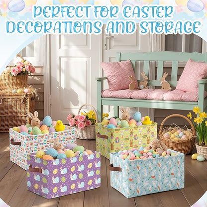 Boao 4 Pack Easter Storage Baskets for Gifts Empty Collapsible Laundry Storage Bins with Handles Foldable Boxes for Home Bedroom Office Holiday Toy Clothes Containers