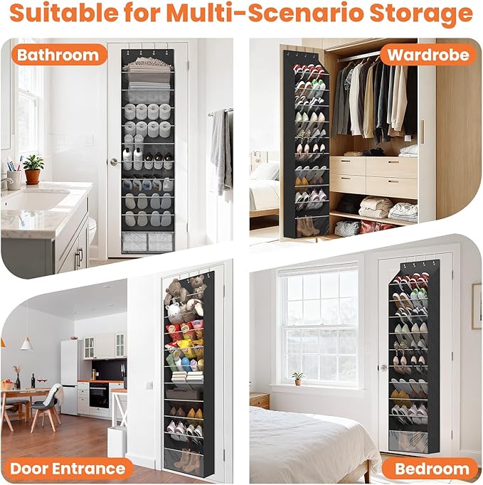 ZATOCL 10-Tier Over The Door Organizer, Space Saving Hanging Shoes Organizer and Storage Unit, Organizer for Closet, Bedroom, Entryway, Black