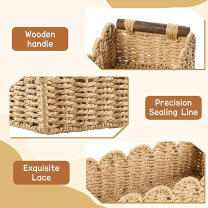 Toilet Paper Storage Basket Bathroom Counter Organizer Wicker Baskets for Organizing Cute Basket for Apartment Bedroom Nursery Room Kitchen Bathroom Decor -Beige