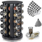 Tianifa Black Countertop Revolving Spice Rack, Empty 20-Jars Rotating Spice Rack Organizer, Round Carousel Tower, 135 Spice Labels with Funnel Complete Set, for Kitchen Countertop, Cabinet