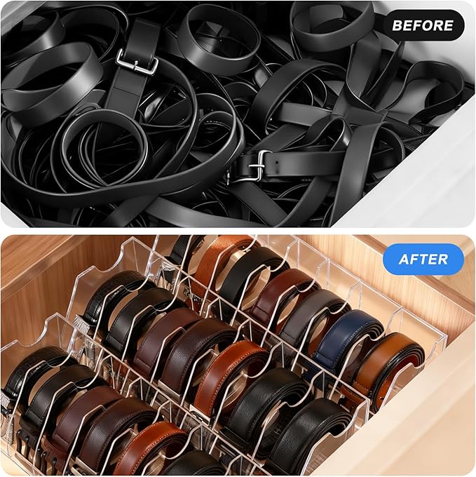 XZQTIVE Belt Organizer, Acrylic Belt Storage Holder for Closet with 7 Compartments, Clear Display Case for Ties,Socks