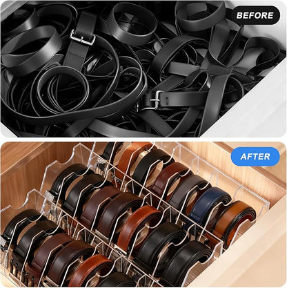 XZQTIVE Belt Organizer, Acrylic Belt Storage Holder for Closet with 7 Compartments, Clear Display Case for Ties,Socks
