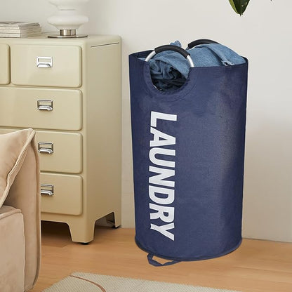 Maxsilan 125L X-Large Laundry Basket, Freestanding Tall Clothes Hamper, Collapsible Laundry Bag, Dark Blue