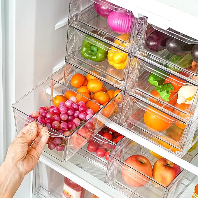 8Pack Clear Stackable Kitchen Storage Organizer,Pantry Organizers and Storage,Foods Organizer Bins with Handles, Easily Assemble for Bathroom, Kitchen, Refrigerator, Pantry, Cabinet, Closet