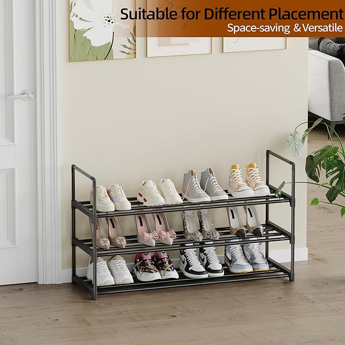 Shoe Rack, 3-Tier Shoe Organizer, Sturdy Shoe Storage Shelf, Perfect for Front Door Entrance, Closet & Entryway, Easy to Assemble, DIY Layering Options (S - 3 Tier)