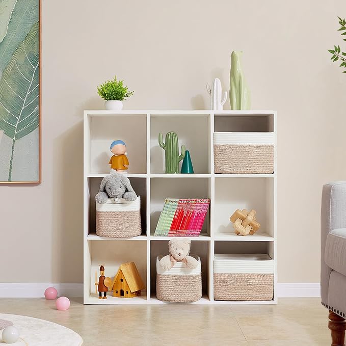 Set of 4 Rope Basket for Shelves Woven Rectangle Storage Basket Bins for Nursery Toy Storage for Baby Girl