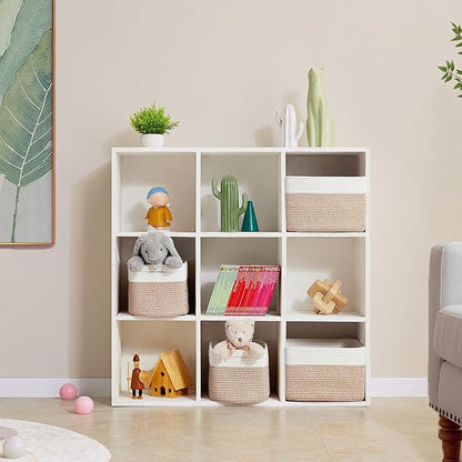 Set of 4 Rope Basket for Shelves Woven Rectangle Storage Basket Bins for Nursery Toy Storage for Baby Girl