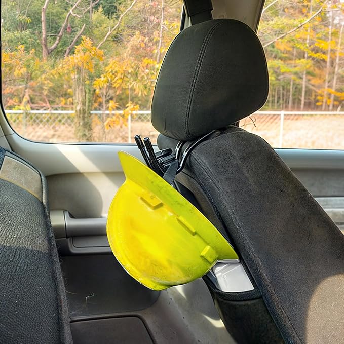(2PCS) Upgraded Rack Holder - Flexible & Portable Hanger/Hook for Over The Car/Truck Seat or Wall Mount Display | For Hanging Hard Hat, Cowboy Caps, Coats, Vests, Fire, Safety & Motorcycle Helmets