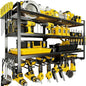 Heavy Duty 4-Tier Wall Mount Tool Rack, 8-Drill Holder & Charging Station, 400lb Load Shelf for Garage Workshop Organization