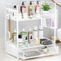 VITVITI 2 Tier Bathroom Organizer Countertop with Drawer, Metal Mesh Bathroom Counter Vanity Organizer Storage, Bath Room Shelf Sink Kitchen Spice Rack with Basket Hooks, White