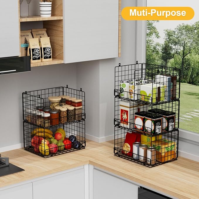 VyGrow 5 Tier Hanging Closet Organizer with Adjustable Dividers, Heavy-Duty Storage Shelves for Clothing, Kitchen, Laundry Room, Extra Large Baskets, 15.7" W x 11.8" D x 51" H, Black