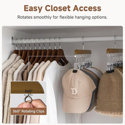 StorageWorks 4 Pack Hat Rack, Closet Organizer and Storage for Baseball Caps,Hat Hanger with 10 Adjustable Stainless Steel Clips, Fits All Caps, Natural Walnut Color