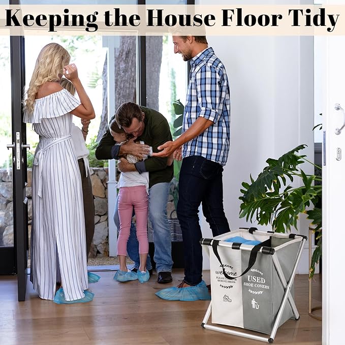 Natheeph Foldable Shoe Covers Disposable Box, Disposable Shoe Cover Dispenser Box with Please Remove Your Shoes Sign Covers for Open House Supplies Real Estate Agent Supplies with 10 Covers
