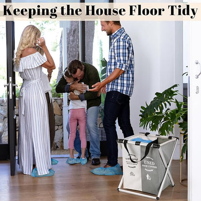 Natheeph Foldable Shoe Covers Disposable Box, Disposable Shoe Cover Dispenser Box with Please Remove Your Shoes Sign Covers for Open House Supplies Real Estate Agent Supplies with 10 Covers