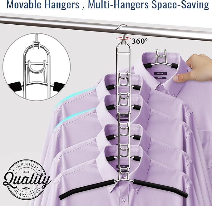 Clothes Hangers Space Saving, Newly Upgraded Detachable Shirt Hangers, 6-Tier Foldable Coat Hanger with 360° Swivel Hook for Closet Organizers and Storage Shirt,Sweater,Suit - 2 Pack, Patent Pending