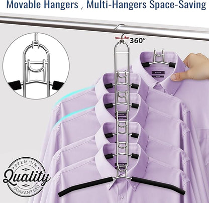 Clothes Hangers Space Saving, Newly Upgraded Detachable Shirt Hangers, 6-Tier Foldable Coat Hanger with 360° Swivel Hook for Closet Organizers and Storage Shirt,Sweater,Suit - 2 Pack, Patent Pending